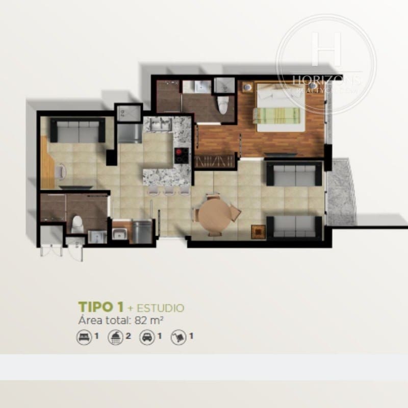 Apartamento en Venta en Vía Natura en Curridabat 1 Habitación con Estudio y Vista NJA1383JB