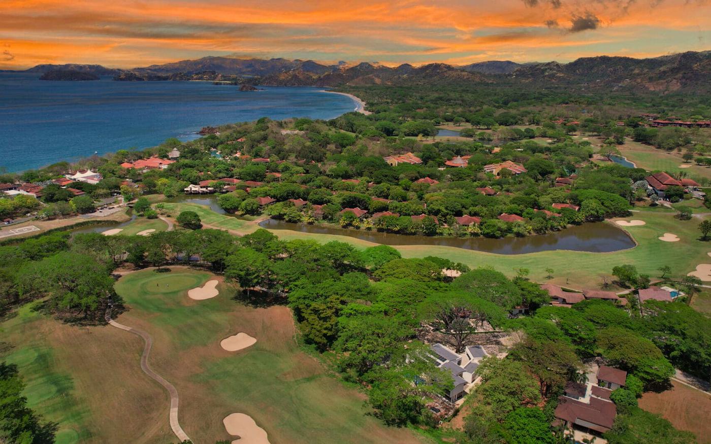 Guanacaste coastline and golf community at sunset